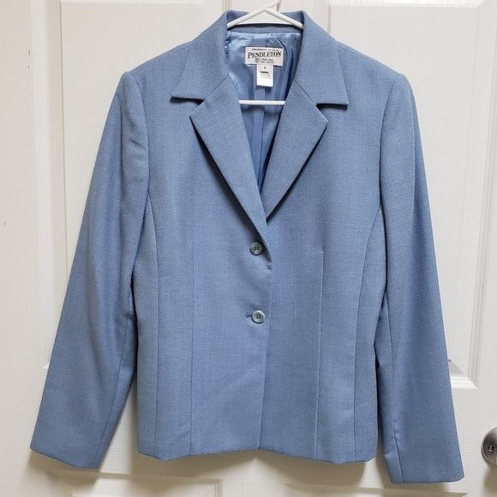 Pendleton Womens Blue Virgin Wool 2 Button Blazer Womens Size 8 Preppy Classic